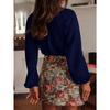 Loose Fashionable Hollow Lace V Neck Long Sleeve Shirt For Women