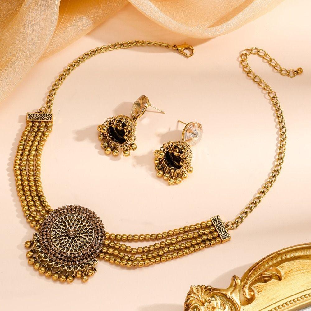 Luxury Retro Jewelry Set Imitation Pearl Choker Necklace Set Rhinestone Necklace Earrings  Party