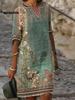 New Spring Summer Fashion Women Ethnic Style Printed V Neck Casual Dress