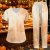 Women's V-Neck Short Sleeve Scrub Set with Pockets Gradient Tie Two Piece Caregiver Work Uniform