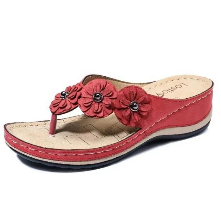 Fashion Summer New Large Size Sandals Women Europe and The United States Multi-color Handmade Retro Flower Flat Wedge Sandals Women
