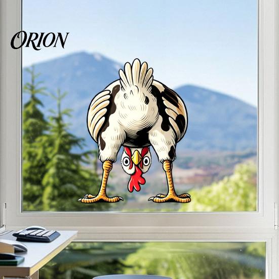 Window Cling for Glass Funny Chicken Static Cling, Upside Down Rooster Sticker, Indoor Balcony Decor Waterproof Non-adhesive Decal Living Room