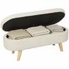 2-in-1 Fabric Storage Bench with Wooden Legs, 110x40x43 cm, Cream