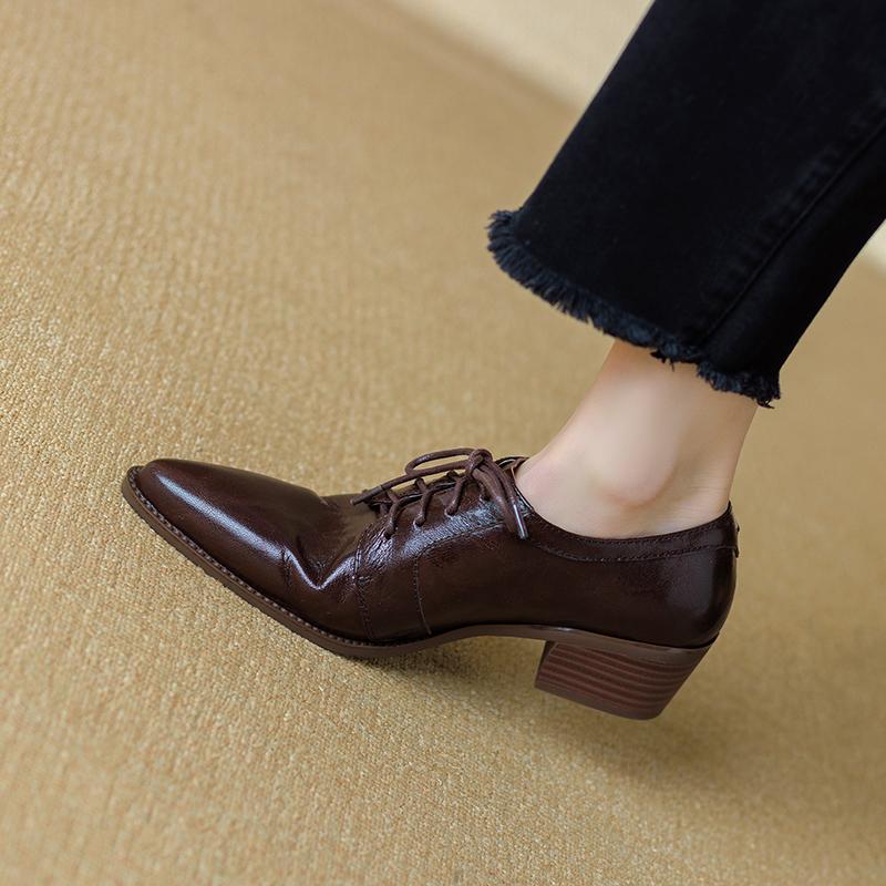 Fashion 2025 Spring Women's High Heels Lace Up Shallow Mouth Single Shoes Female Comfortable Thick Heel Women's Shoes Zapatos Mujer