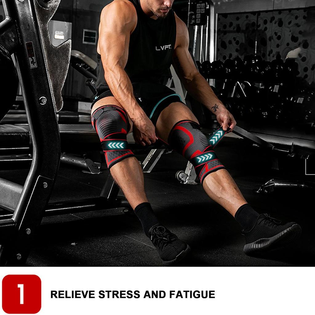 Sports Knee Support Brace, Adjustable Compression Knee Sleeve with Removable Strap, Breathable Knee Protector for Fitness Workout Outdoor Sports