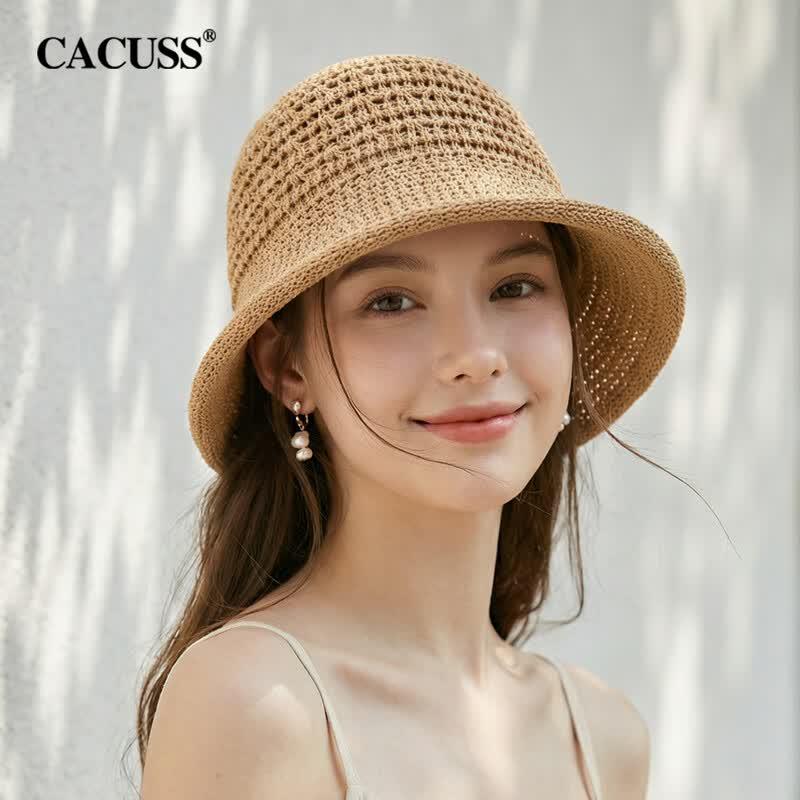CACUSS Women s Hollow Woven Sun Hat One Size (56-59cm)
