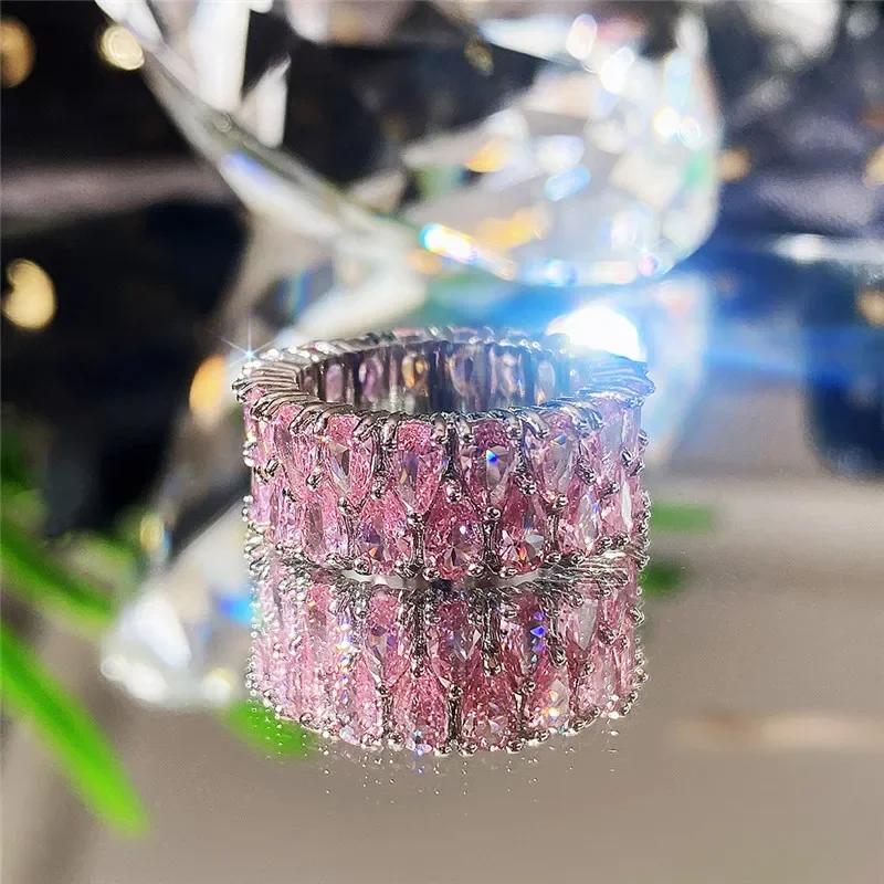 

2026 Fashion Wedding Ring Women s Blue Green Pink Teardrop High Quality Copper Personalized Temperament Zircon 10