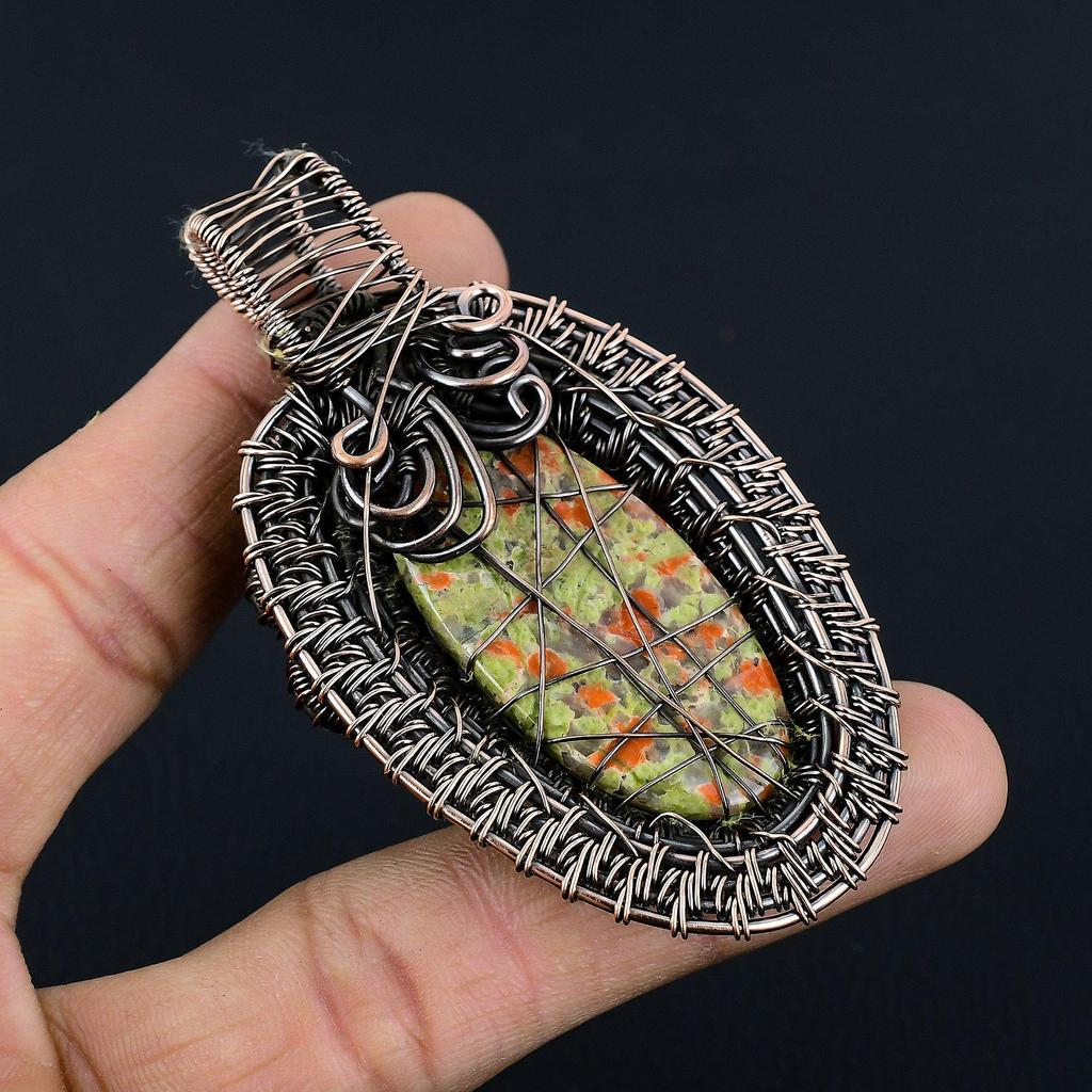 Unakite Pendant, 999 Copper Wire Wrapped Jewelry, Gemstone Jewelry Pendant, Handmade Wedding Gift Jewelry