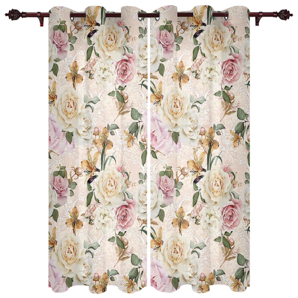 Starožitný květinový list motýl Okenní závěs Obývací pokoj Luxusní záclonový závěs do ložnice Domácí kuchyně Závěs