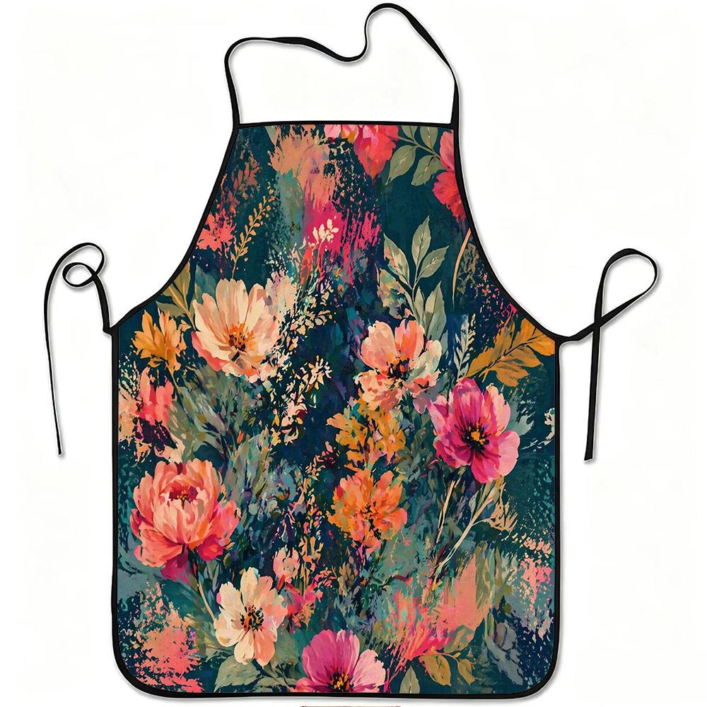 1pc 1pcs Colorful Abstract Floral Apron with Adjustable Waistband & Suitable for Cooking, Gardening, Picking - Durable Easy-Clean Polyester Apron for