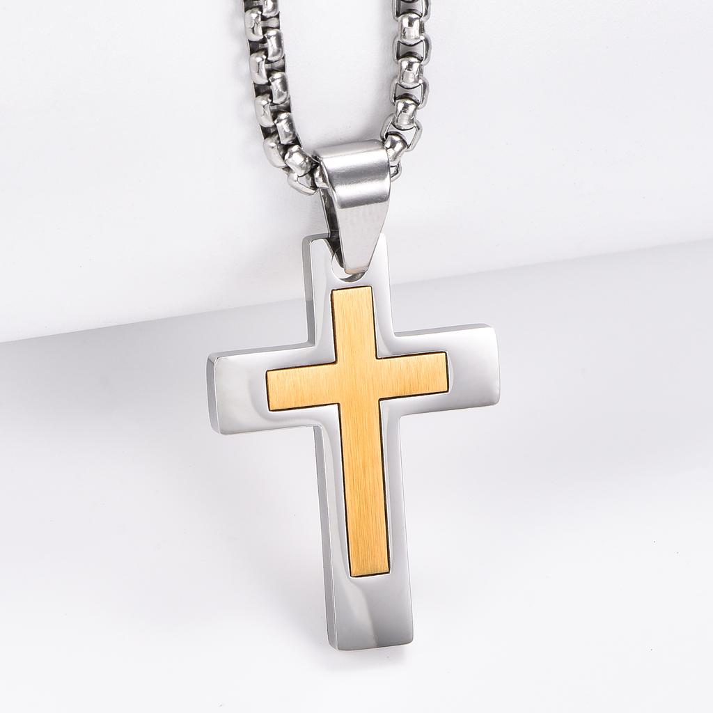Fashion Hip Hop Stainless Steel Classic Punk Pray Cross Pendant for Men Women Silver/Gold Color Box Chain Jewelry Gifts