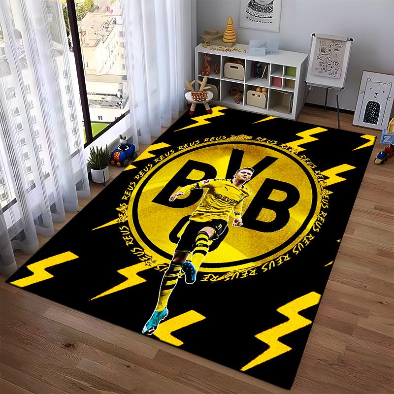 Fußball-Thema Schwarz Gelb Set Design Bodenmatte, geeignet als rutschfeste Matte für das Wohnzimmer oder Schlafzimmer Sofa