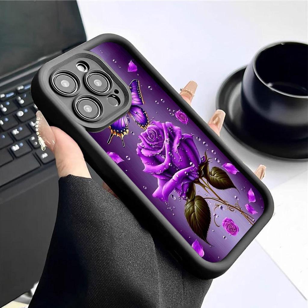 Purple Rose Black Staircase Phone Case for iPhone 15/16/17 Pro Max - Protective and Stylish