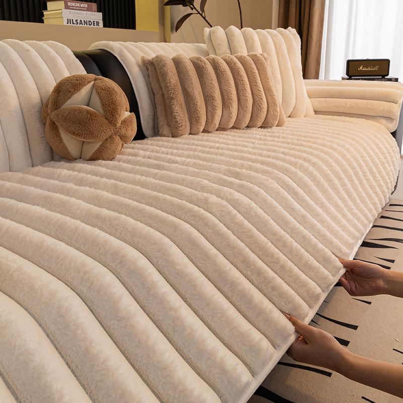 Winter Sofa Cover  New Thickened Non-Slip Seat Cushion Cream Wind High-Grade Cover Rabbit Plush Sofa Cushion