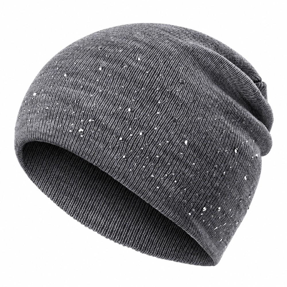 Shiny Rhinestone Decor Pullover Beanie Coldproof Winter Fall Hat Knitted Hat Daily Winter Wear