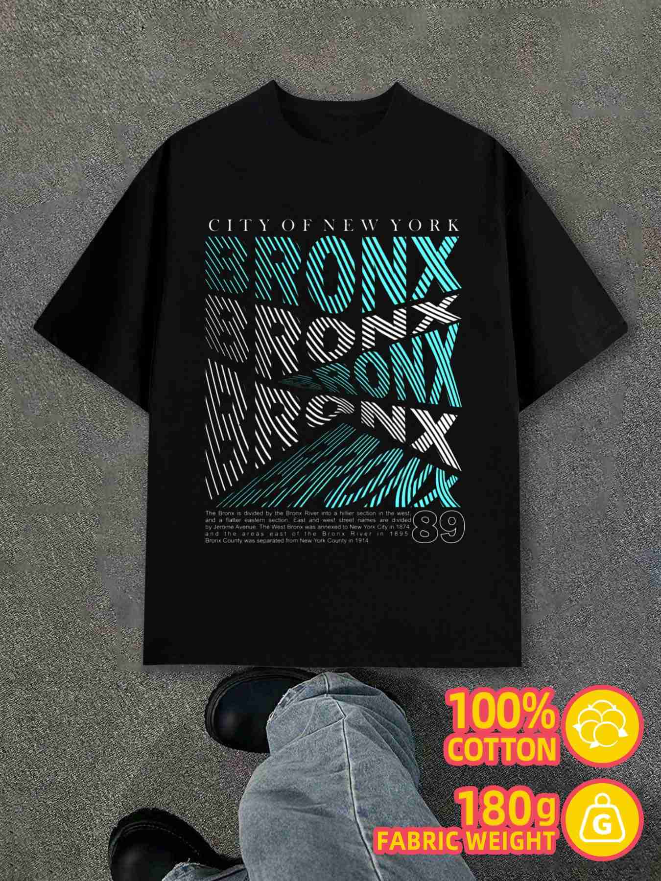 T-Shirt Y2K Bronx City Cotton Tshirts Black XL