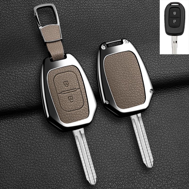 For Renault Kwid Traffic Symbol For Dacia Sandero Logan Duster - Zinc Alloy Leather Car Key Case Cover Auto Accessories