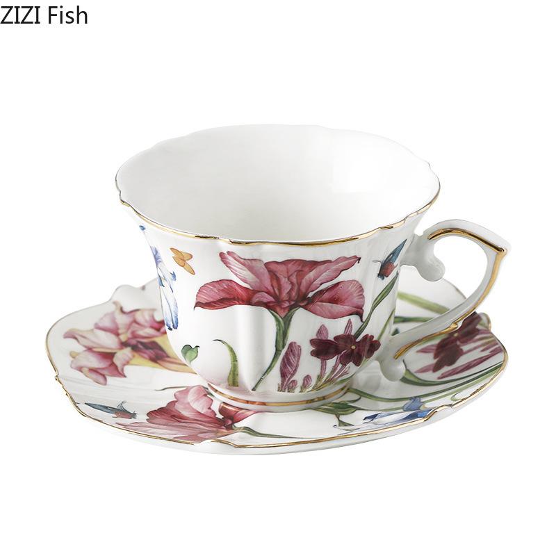 Irisblumenmuster Tassen Porzellantasse & Untertasse Vergoldung Geschirr Kaffeetasse Esstisch Nachmittagstee Teetasse Früchte Saftbecher