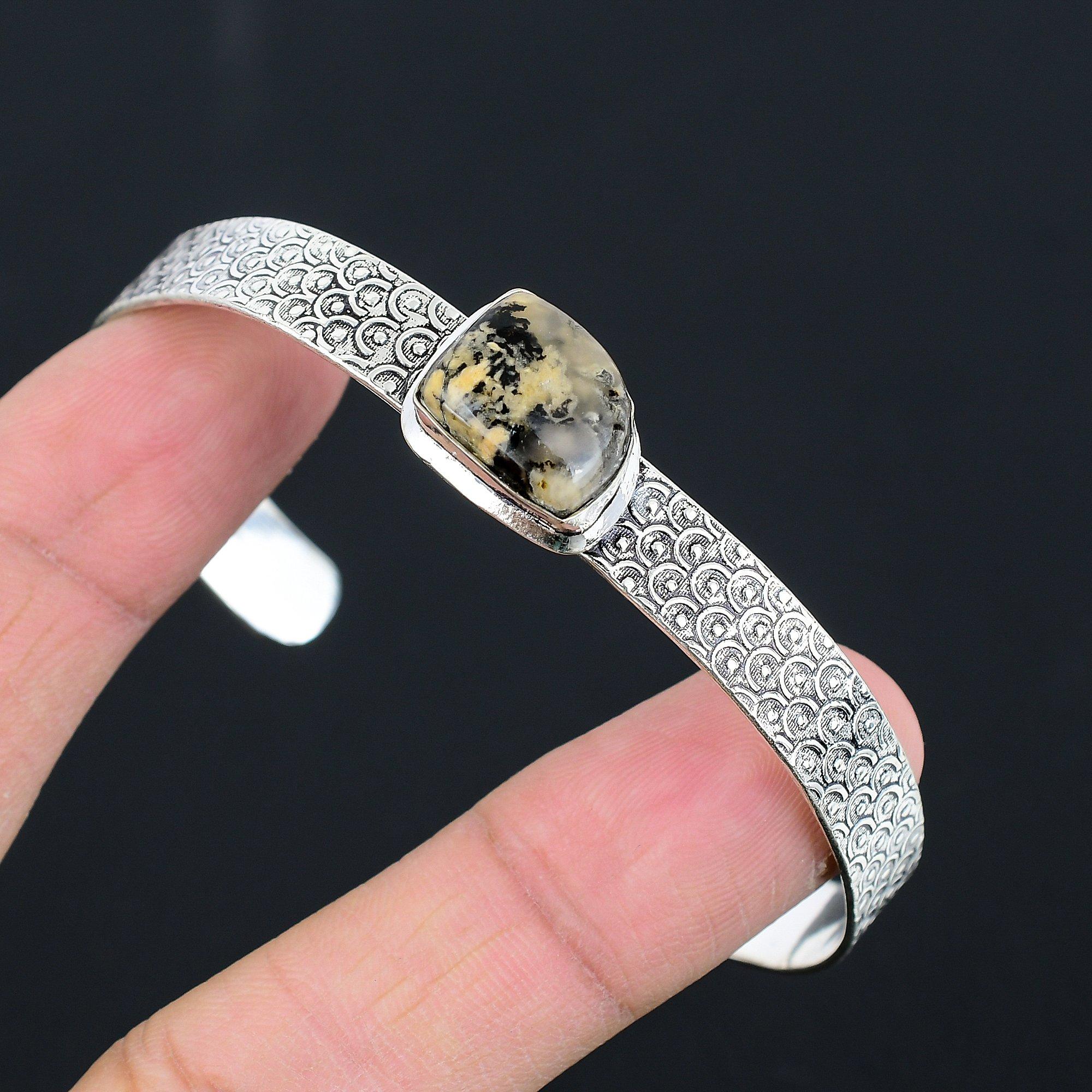 

Daughters Day Sale Sterling Silver Dendritic Tiger Stone Trendy Bangle Jewelry Adjustable