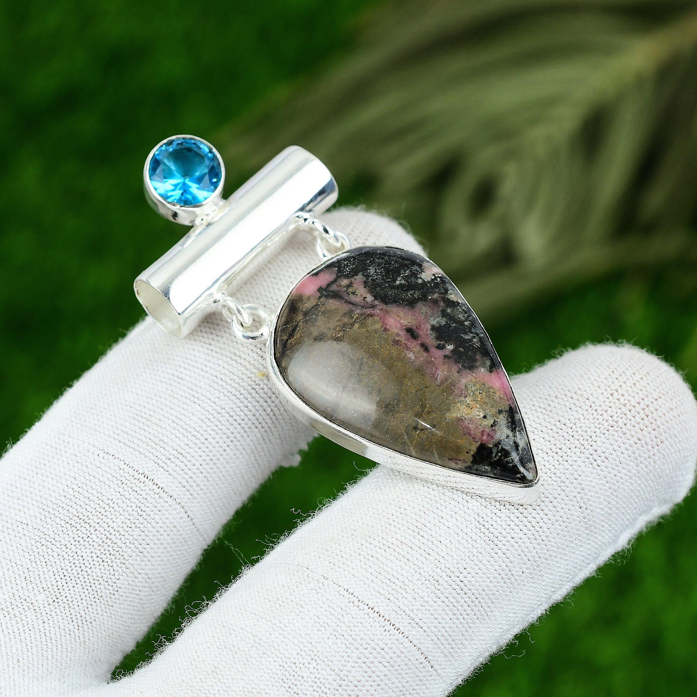 

Подарок для женщин Ювелирная подвеска Серебро 925 пробы Натуральный камень родонит