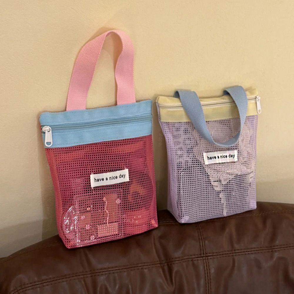 Makeup Bag Mesh Cosmetic Bag Large Capacity Washing Handbag Fashion Toiletry Storage Bag  Beach