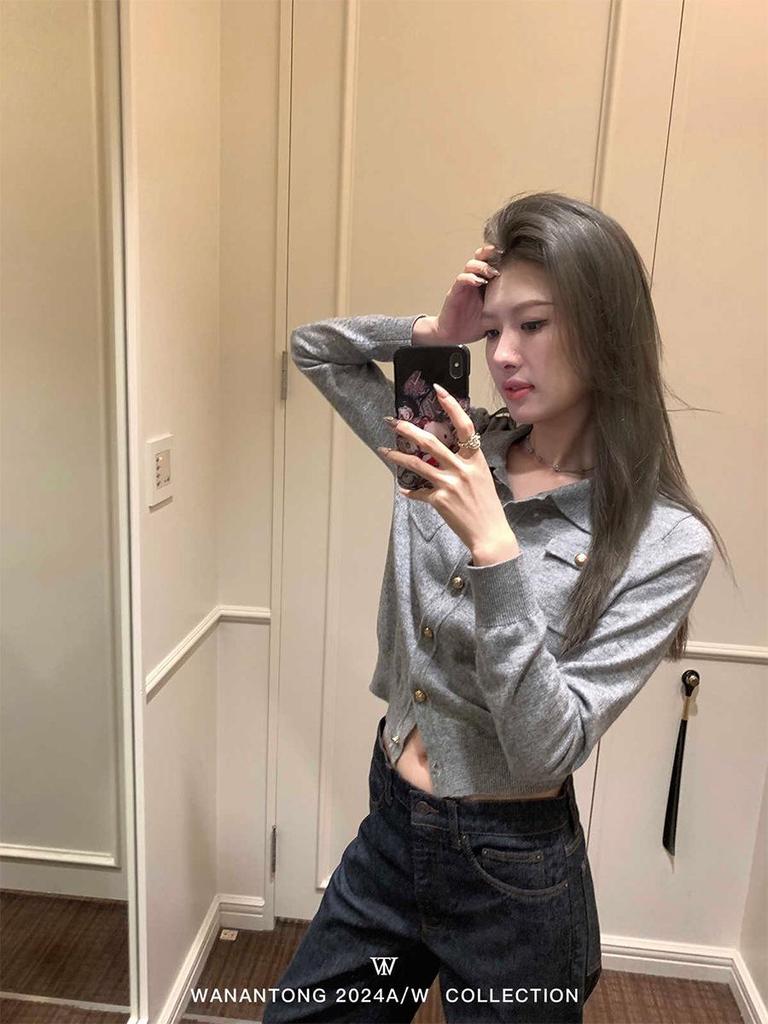 Fragrant Style Knitted Lapel Sweater: Autumn/Winter Warm Layer for Women