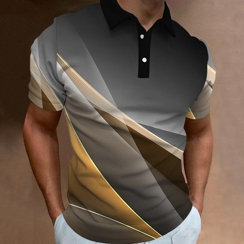 European and American New Men's 3D Printed Versatile Colorful Plant Short Sleeved Polo Shirt