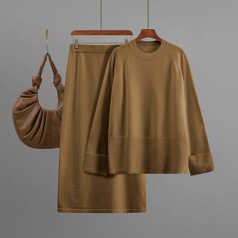 Loose Knitted Suit, Autumn and Winter Fashion Round-neck Loose Skirt Two-piece Set