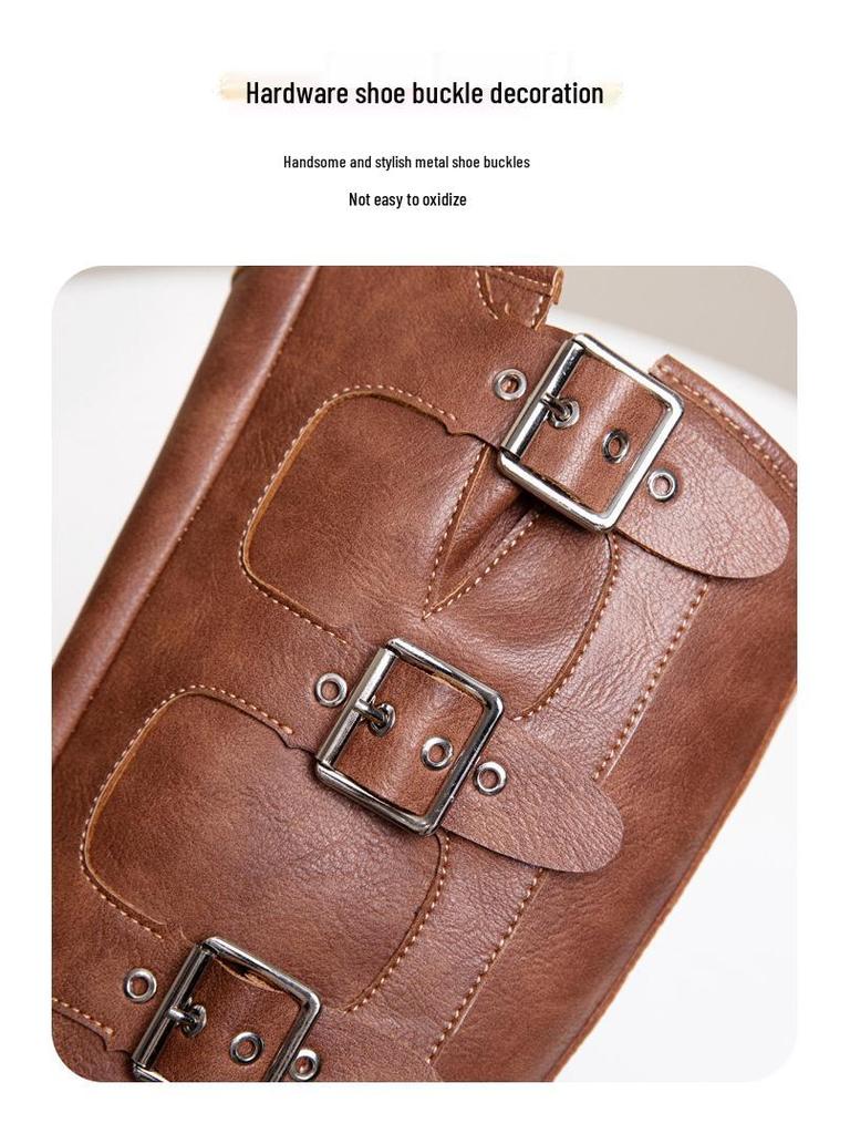 Women's Vintage Brown Genuine Leather Over-the-Knee Knight & Cowboy Boots