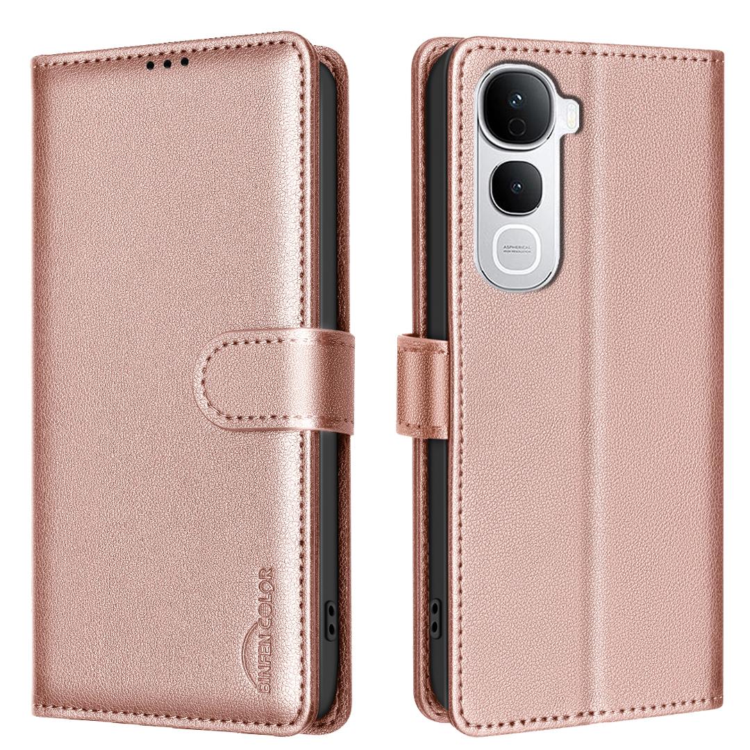 

For vivo Y400 Pro 5G Leather Case BINFEN COLOR BF32 Wallet RFID Blocking Phone Cover Rose Gold