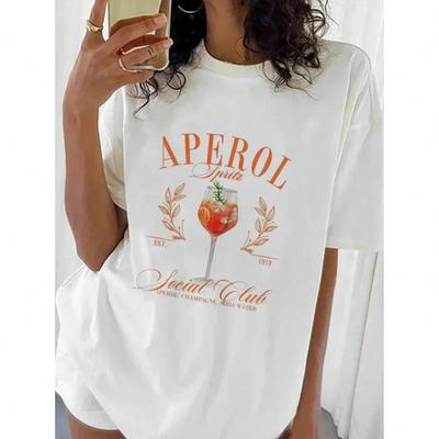 Aperol Wzór Nadruk Unisex Letnia Zabawa Klub Towarzyski Podstawowa Koszulka z Postaciami Modna Odzież Krótki Rękaw Styl Casual
