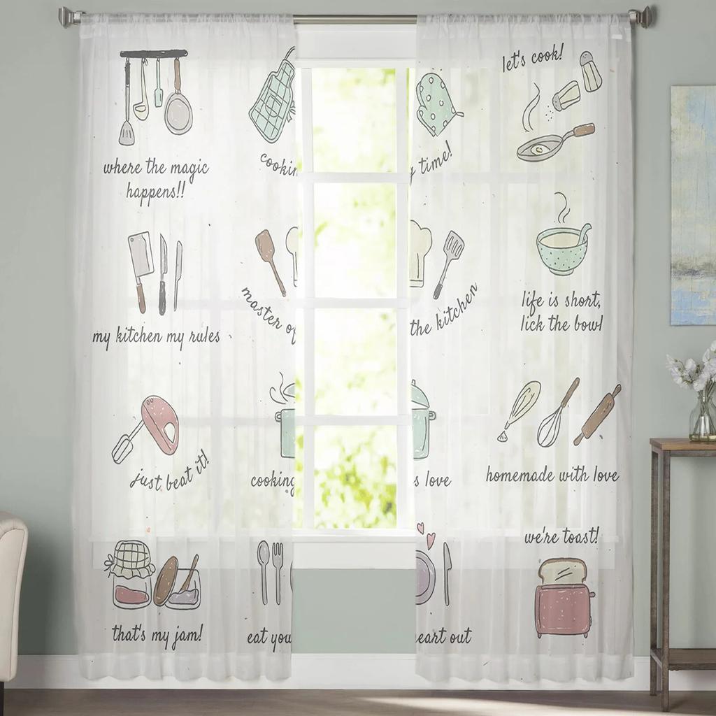 Kitchen Utensils Shelf Sheer Curtains for Living Room Bedroom Decoration Chiffon Tulle Voile Kitchen Window Curtain