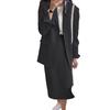 2Pcs/Set Women Suit Set Lapel Long Sleeve Flap Pockets Suit Coat High Waist Midi Skirt Set Solid Color Office Lady Suit Workwear