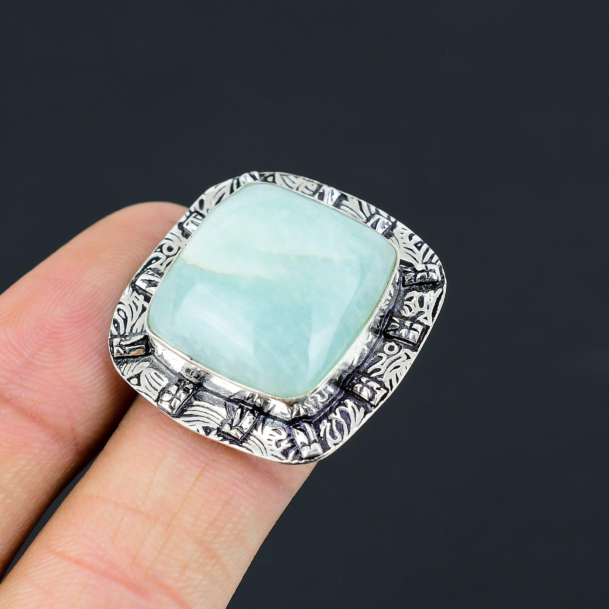 Womens day Deal Amazonite Gemstone 925 Silver Statement Ethnic New Ring Size 6.5 6.5