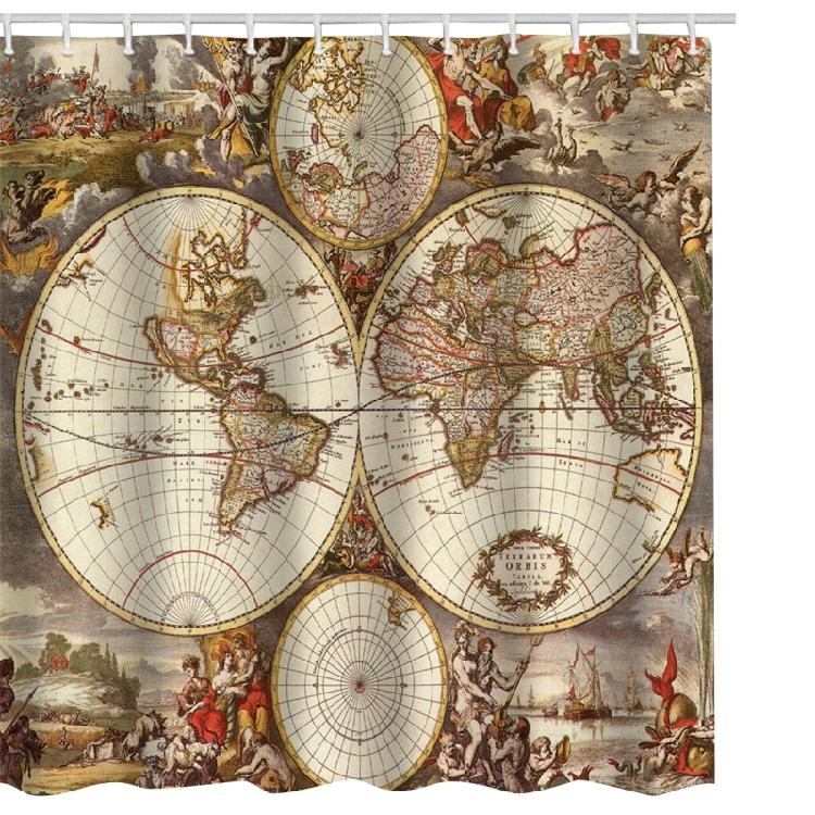 Tenda da Doccia in Tessuto Poliestere Mappa del Mondo Tende Geografiche per Decorazione Bagno