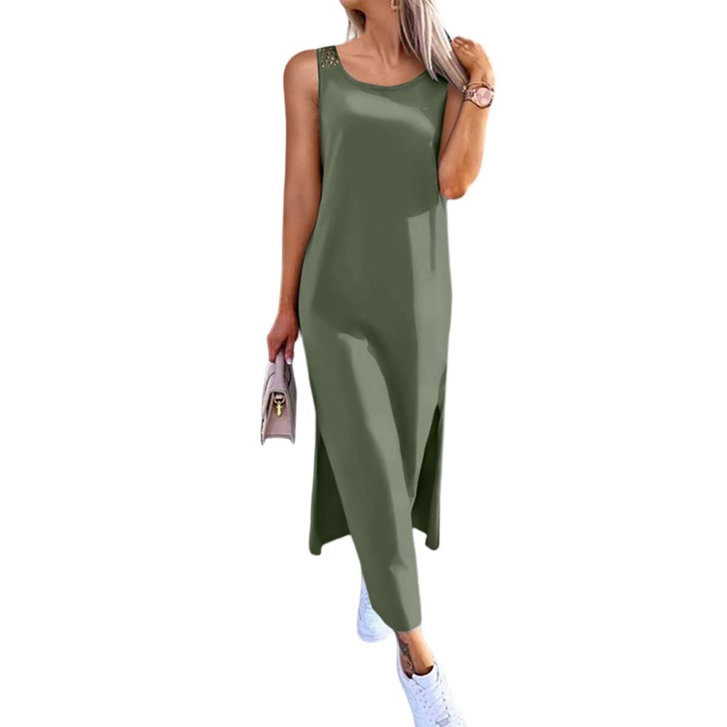 Ladies' Summer Loose Casual Fashionable Solid Color Back Lace Sleeveless Dress