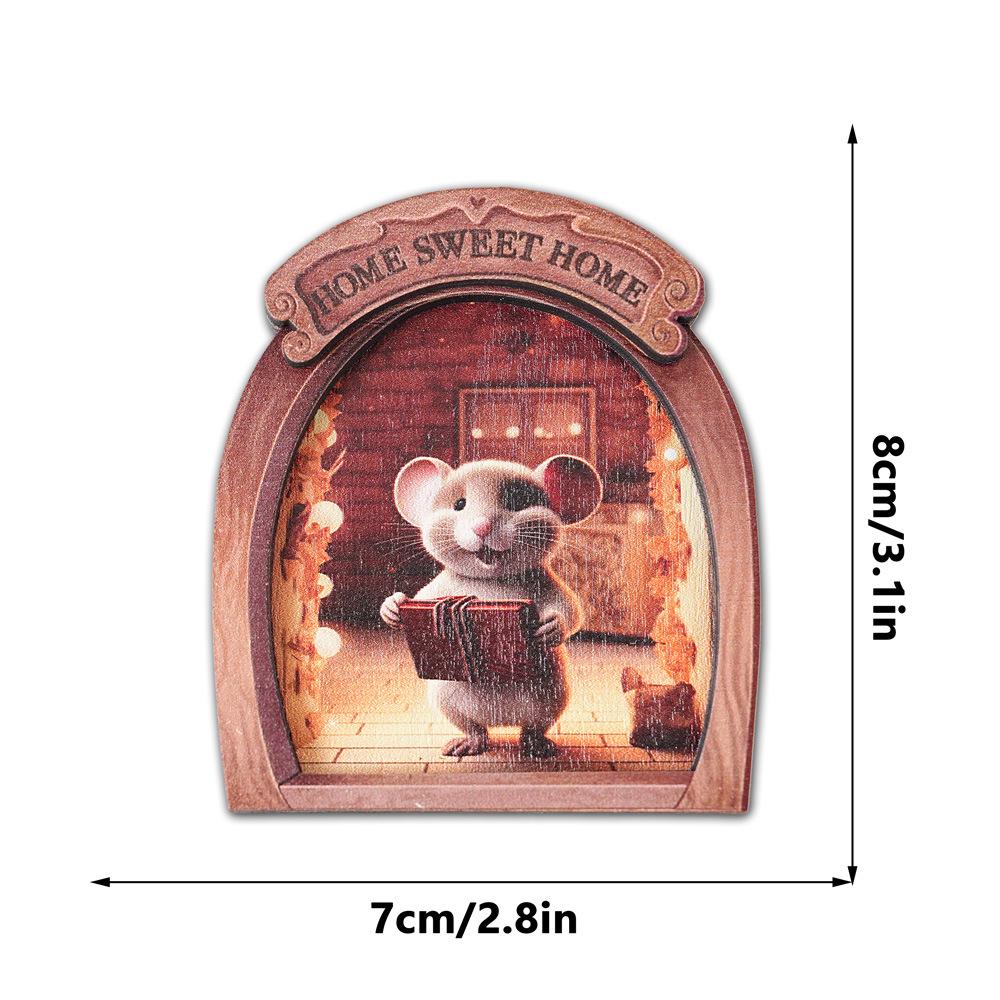 MZCT181-192 3D Wooden Christmas Mouse Hole Refrigerator Magnet & Memo Holder