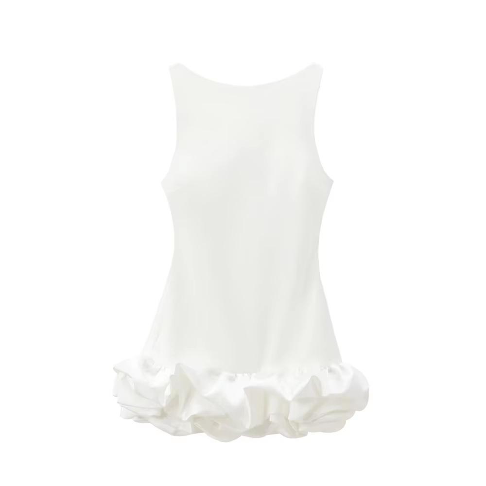 

Cross-border Women s Ruffle Halter Backless Dress - Sexy Sleeveless Solid Color Short Skirt Medium (M)