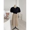 Honey J Women Tuble Color Block Ribbon Puff Sleeve Long Dress