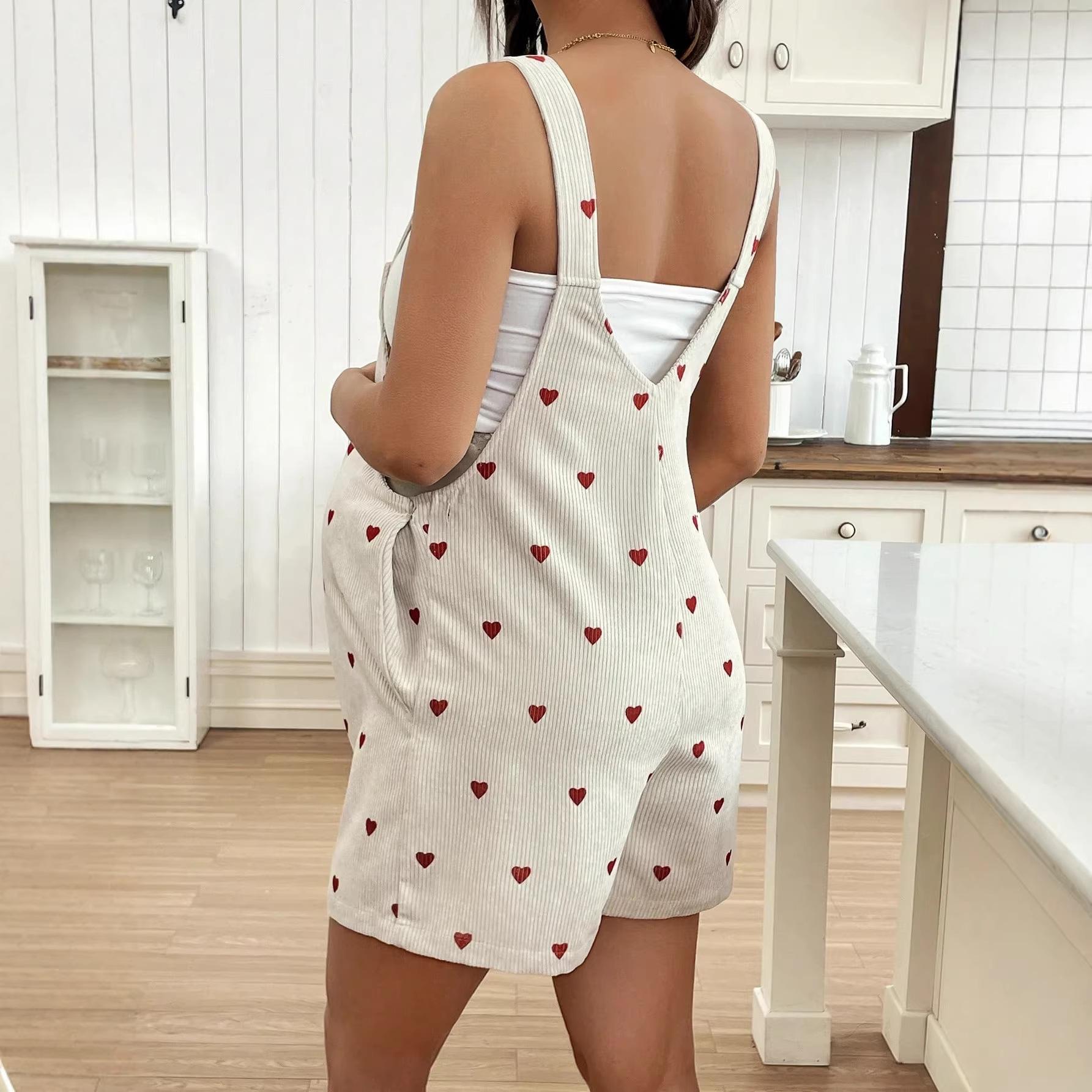 

Maternity Pregnant Women Overalls Heart Floral Print Adjustable Waist Shortalls Rompers Spring Summer Casual Pregnancy Clothing XS