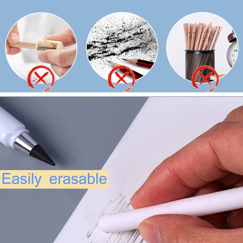 6pcs Everlasting Pencil Inkless Pencils Eternal with 6pcs Replacement Nibs Infinity Pencil Magic Pencils Portable Reusable Erasable Writing Pencil