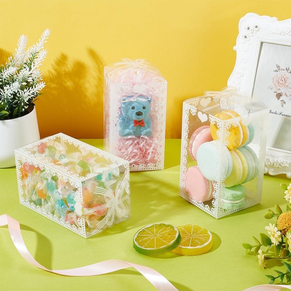 30pcs Clear Gift Boxes with Bows Transparent Rectangle Gift Wrap Box Treat Boxes Gift Packaging Box for Jewelry Soap Crafts Wedding Parties Wedding