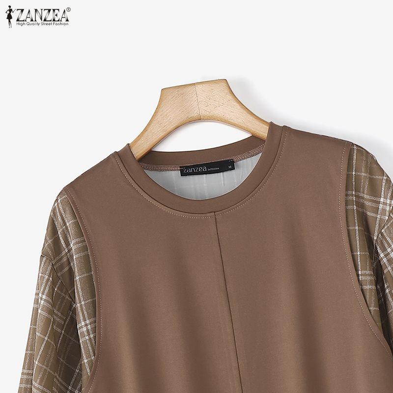 ZANZEA Women Plaid Print Casual Long Sleeve Loose Blouse