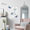 Botanical Wall Accents for Modern Interior Ink-Washed Blue Floral Stickers with Butterflies, Delicate Lily Peel And Stick Decals Living Room