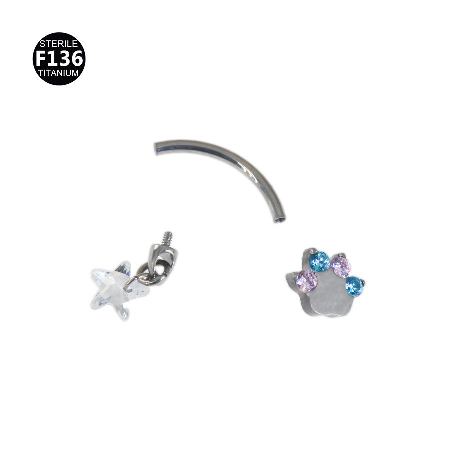 F136 Titanium Alloy Star Pendant Internally Threaded Cat Claw Piercing Stud for Rook, Ear, Eyebrow, Navel, Tooth, M0.9