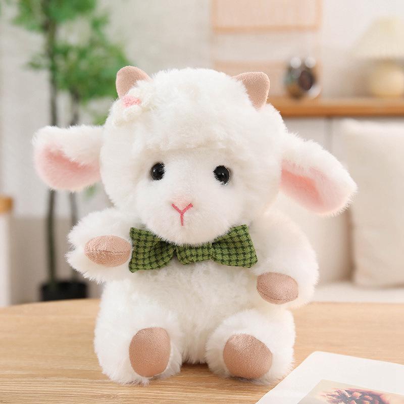 23Cm Cute Baby Sheep Plush Toys Soft Fluffy Cartoon Bow Tie Little Doll Gentle Beautiful Kids Companion Nice Gift