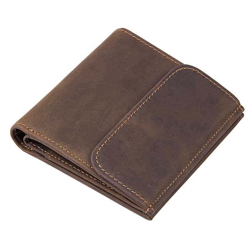 Jiamida Retro Men's Genuine Crazy Horse Leather RFID Wallet - Short, Multi-Card Coin Purse