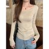 Kumikumi Simple Basic Solid Elegant Shoulder Long Sleeve Knit Women Clothes Autumn Slimming Versatile Top