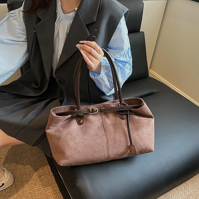 Vintage Suede Tote Bag Women Large Capacity Soft Shoulder With Magnetic Crossbody Or Underarm Style