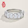 Mellow Glossy S925 Silver Oval Cut Moissanite Full Closed Bezel Continuous Linked Wide Flat Band GRA Certified Moissanite Ring